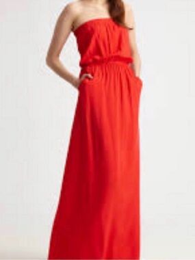 Splendid Strapless Red Maxi Dress with Elastic Waist Size Medium